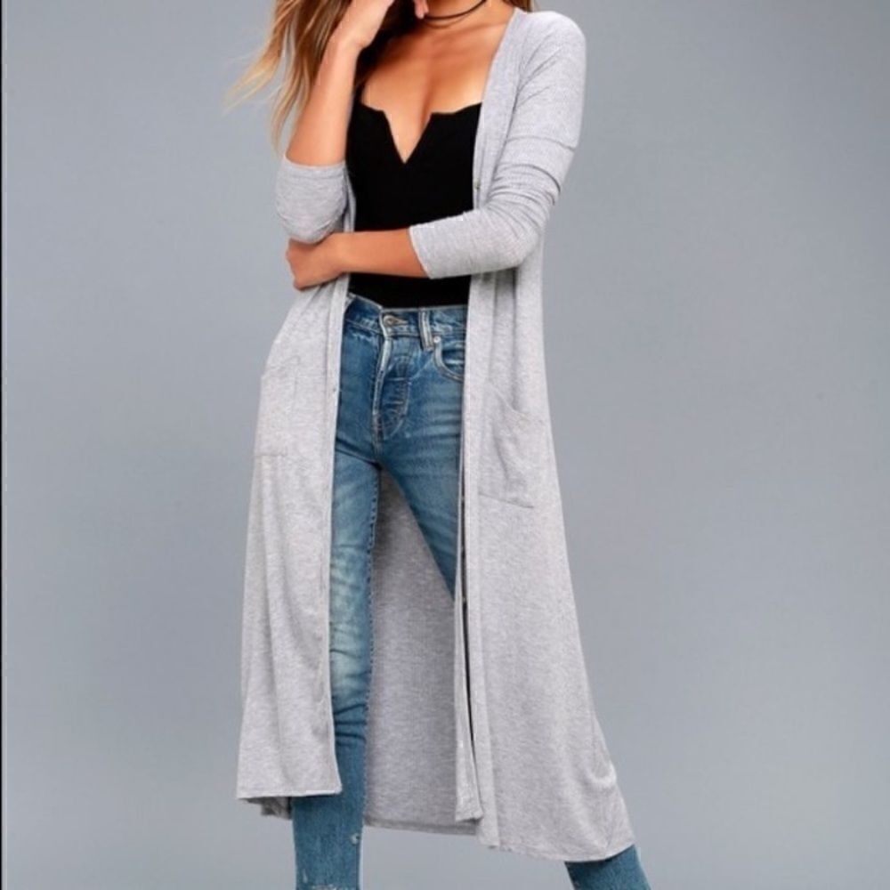 Bass Long Gray Open Front Cardigan XS
